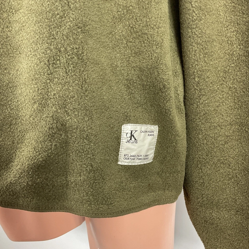 Suéter Relajado Vintage Años 90 y2k Calvin Klein Verde Oliva Vellón Cuello Redondo XXL Foto 3 de 4