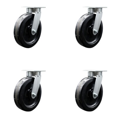 8 Inch Kingpinless Phenolic Wheel Swivel Top Plate Caster Set of 4 SCC