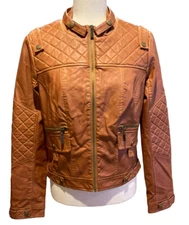 Blanc Noir Women Size M Faux Leather Moto Jacket Quilted