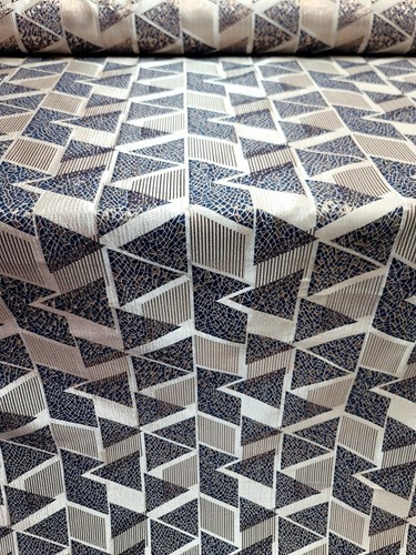 Fabric By The Yard Brocade Gold Metallic Navy Blue Triangle Textured Fabric - Picture 7 of 9
