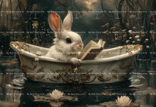 RABBIT IN A BATHTUB ART PRINT, Gothic Bunny Poster, Animal Decor, Fantasy D664