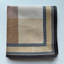 HANDKERCHIEF MEN'S VINTAGE BEIGE CHECKER POLO CLUB POCKET SQUARE 18" B0231