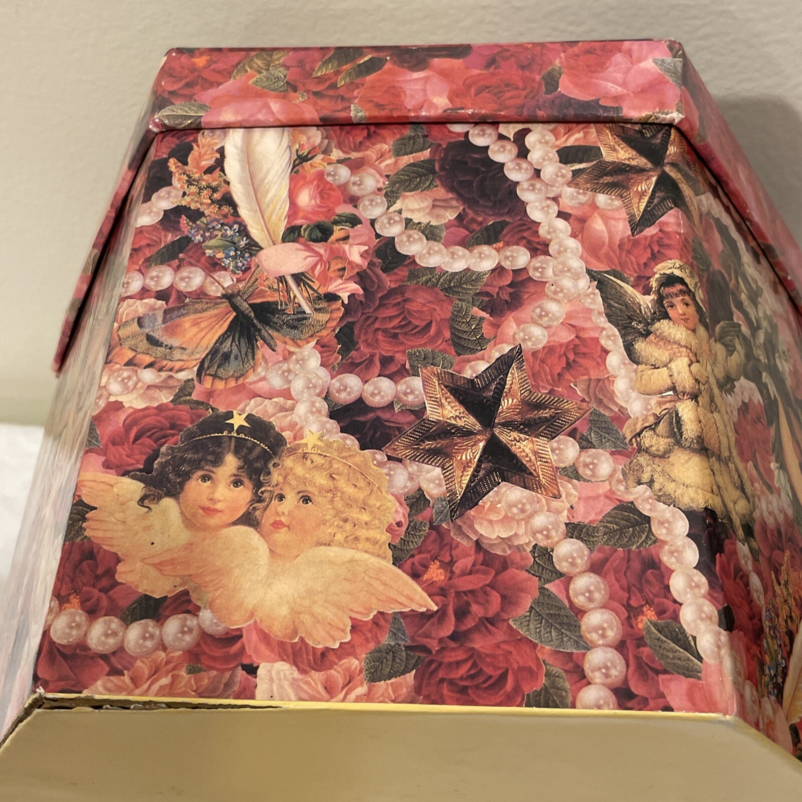 Vtg 1995 C&F Christmas Victorian Decoupage 12 Ball Ornaments Angels Santa Roses