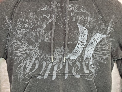 Hurley Y2K Hoodie Women S Dark Gray Graphic Grunge Skater Faded Kangaroo Pocket - Picture 7 of 17