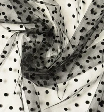Black Mesh Lace Organza Fabric w Black Polka Dots 58" wide by the Yard