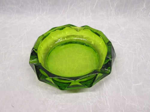 Viking Glass Green Ashtray Diamond Cut Point 6.25" wide Smoking EPIC MCM