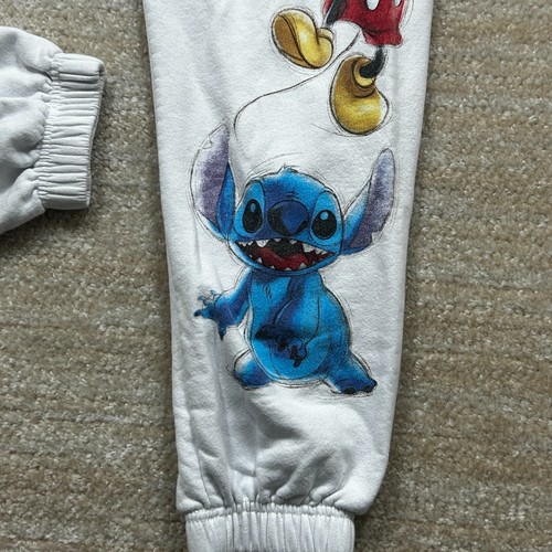 Disney 100 Sweatpants Girls L 11/13 White Stitch Mickey Pooh Soft Comfy Pants - Picture 2 of 12