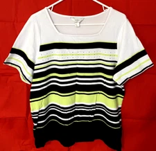 CJ Banks Womens Black White Green Striped Top Size 1x Blouse