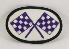 Vintage PURPLE CHECKERED FLAG Hat Jacket Shirt Oval Patch  3" Racing
