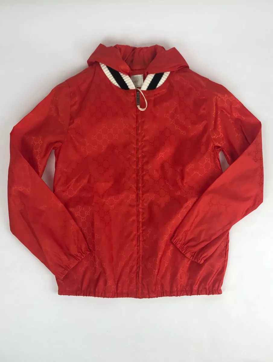 Gucci Kids Women's XS Red Monogram Nylon Windbreaker Jacket SZ 10 499517  7003