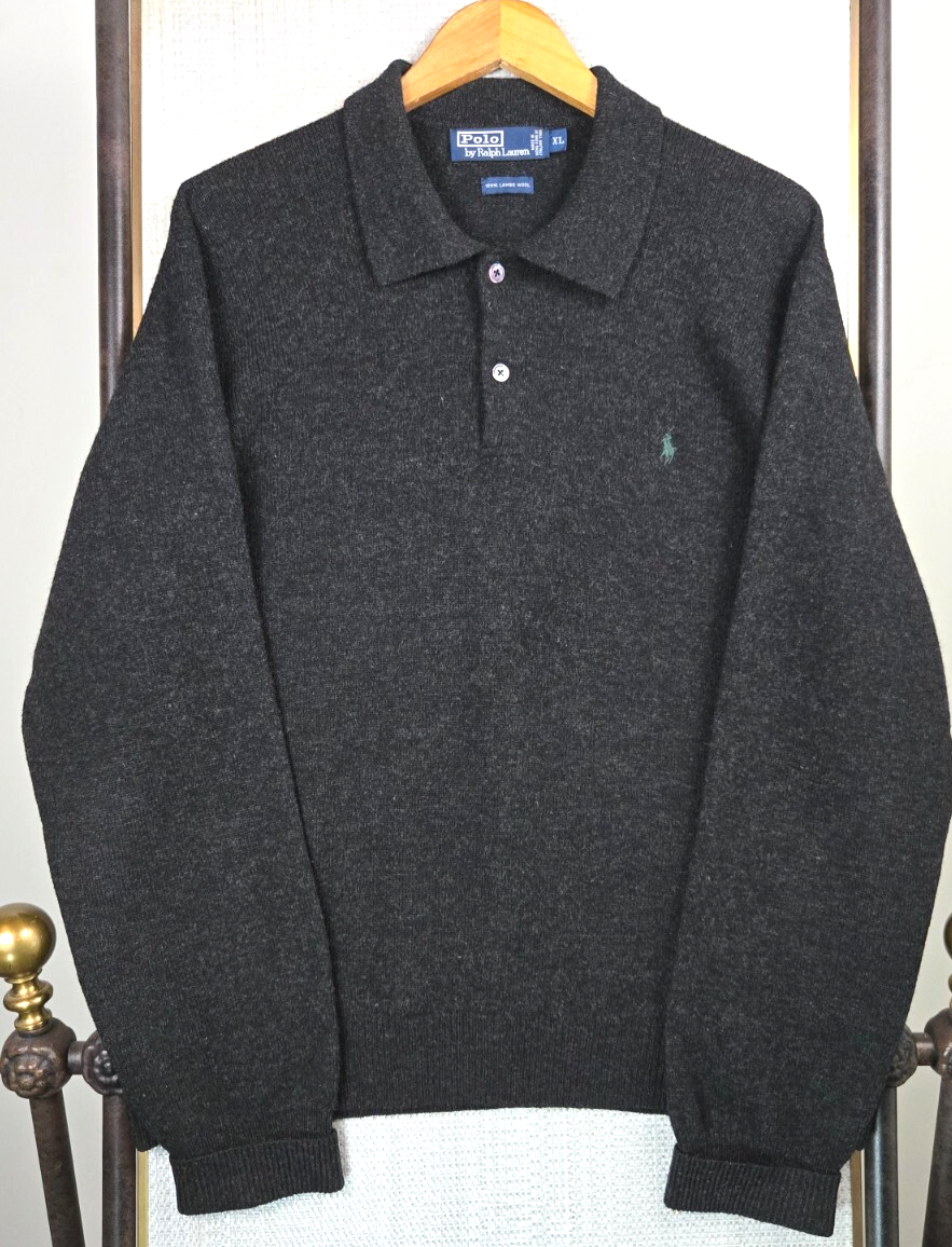 POLO RALPH LAUREN maglione lana di agnello italiana uomo XL colletto antracite pony
