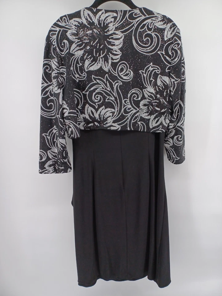 ALEX EVENINGS Midi 婚礼礼服女式 14 黑色/白色亮片花卉鸡尾酒 — 第 4/4 张图片