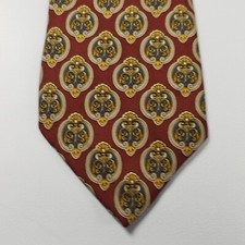 Hugo Boss Tie Vintage Necktie Red Gold Blue Geometric Crest 100 Silk Made Italy