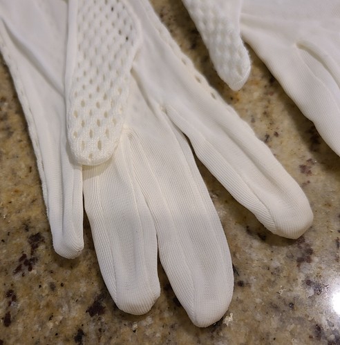 Vtg Size SML 6.5-8.5 Ivory Thick Fishnet Formal Stretch Nylon 8.5" Gloves - Picture 7 of 23