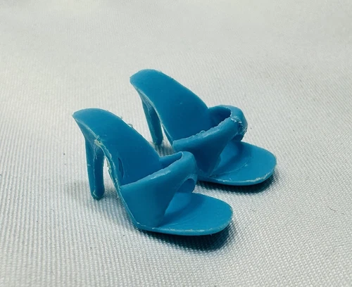 Vintage Barbie Heels Open Toe Shoes Mules Pair Blue High Heels Accessories Japan