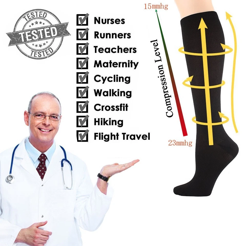 3 Pairs Compression 15-20mmHg Support Socks Relief Miracle Calf Men's Women's AU - image 4 of 4