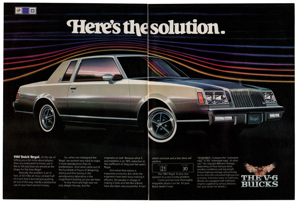 1981 BUICK Regal Vintage Original 2 page Print AD Aerodynamic 
