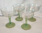 Vintage Anchor Hocking "Circle" Pattern Iridescent Champagne Glasses With Green