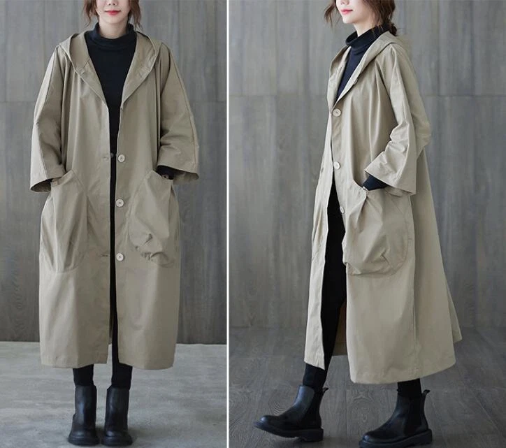 New Ladies Women Thin hooded long windbreaker Trench Hooded Coat Overcoat Jacket - Image 2 of 4