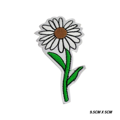Weißes Gänseblümchen Blume Logo Bügelbild/Aufnähen Patch bestickt Abzeichen Applikation für Kleidung