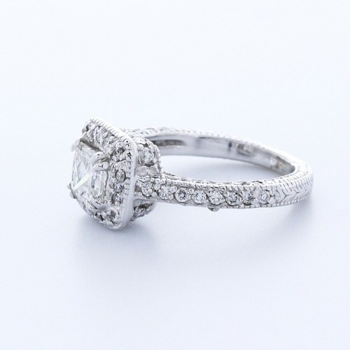 1.8CT NATURAL DIAMOND E/VS2 SQUARE RADIANT 14K WHITE GOLD VINTAGE ACCENT RING - Picture 3 of 7
