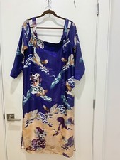 Satin Shift Dress Size 10 Asos Japanese Swan Motif Print, Cold Shoulder