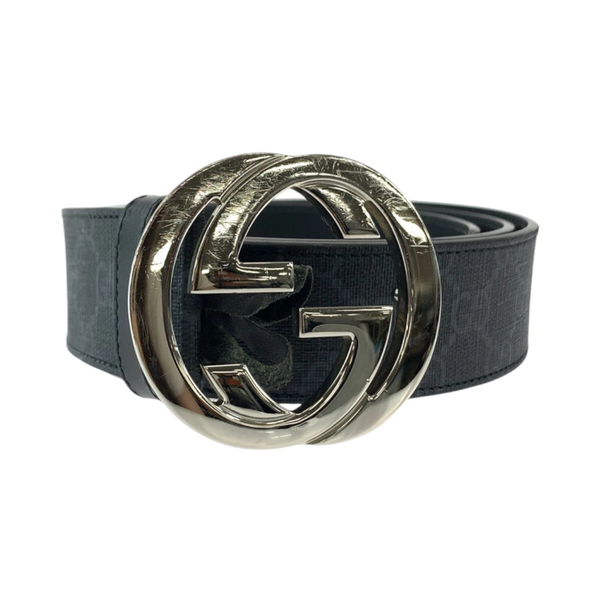 Boucle de ceinture GUCCI à emboîtement 490199 noir argent matériel GG Supreme Canvas GG