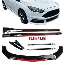 For Ford Focus Front Bumper Lip Splitter Spoiler Glossy Black +Red Body Kit