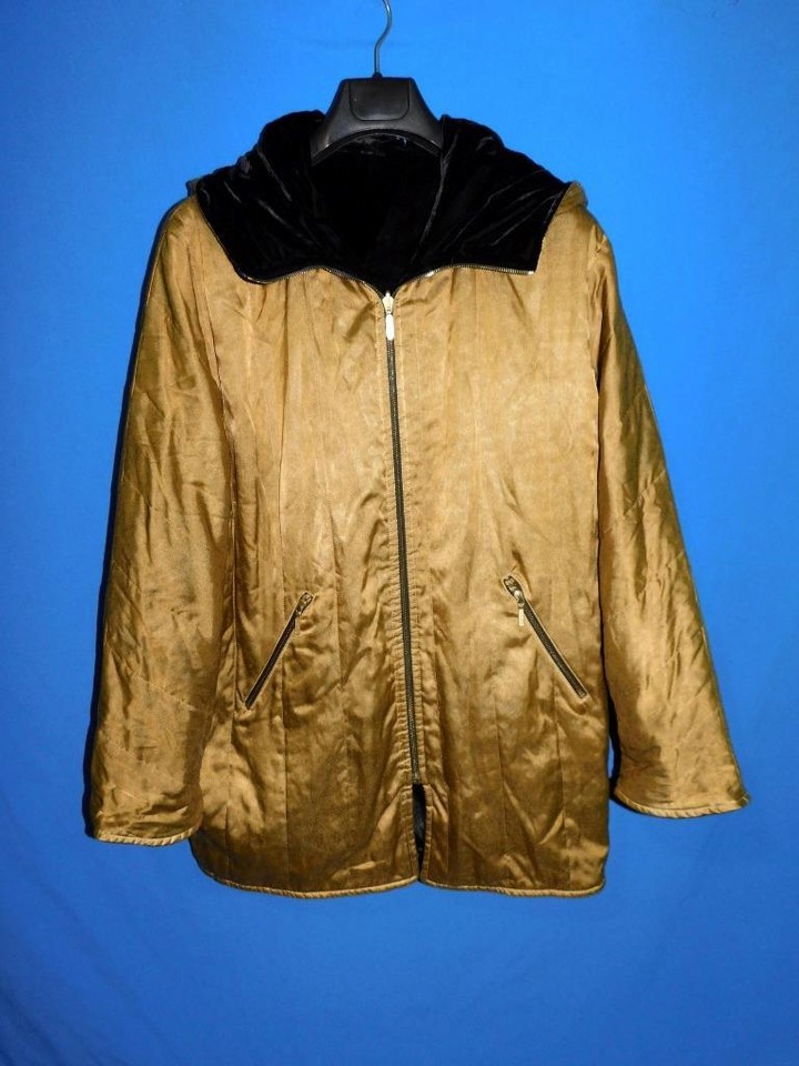 ST JOHN S Dark Brown Velvet Copper Reversible Coat Hooded Jacket Day