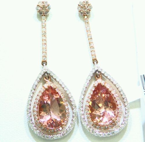 10.15CT 14K Gold Natural Morganite Cut Halo Diamond Vintage Engagement Earrings - Picture 1 of 5