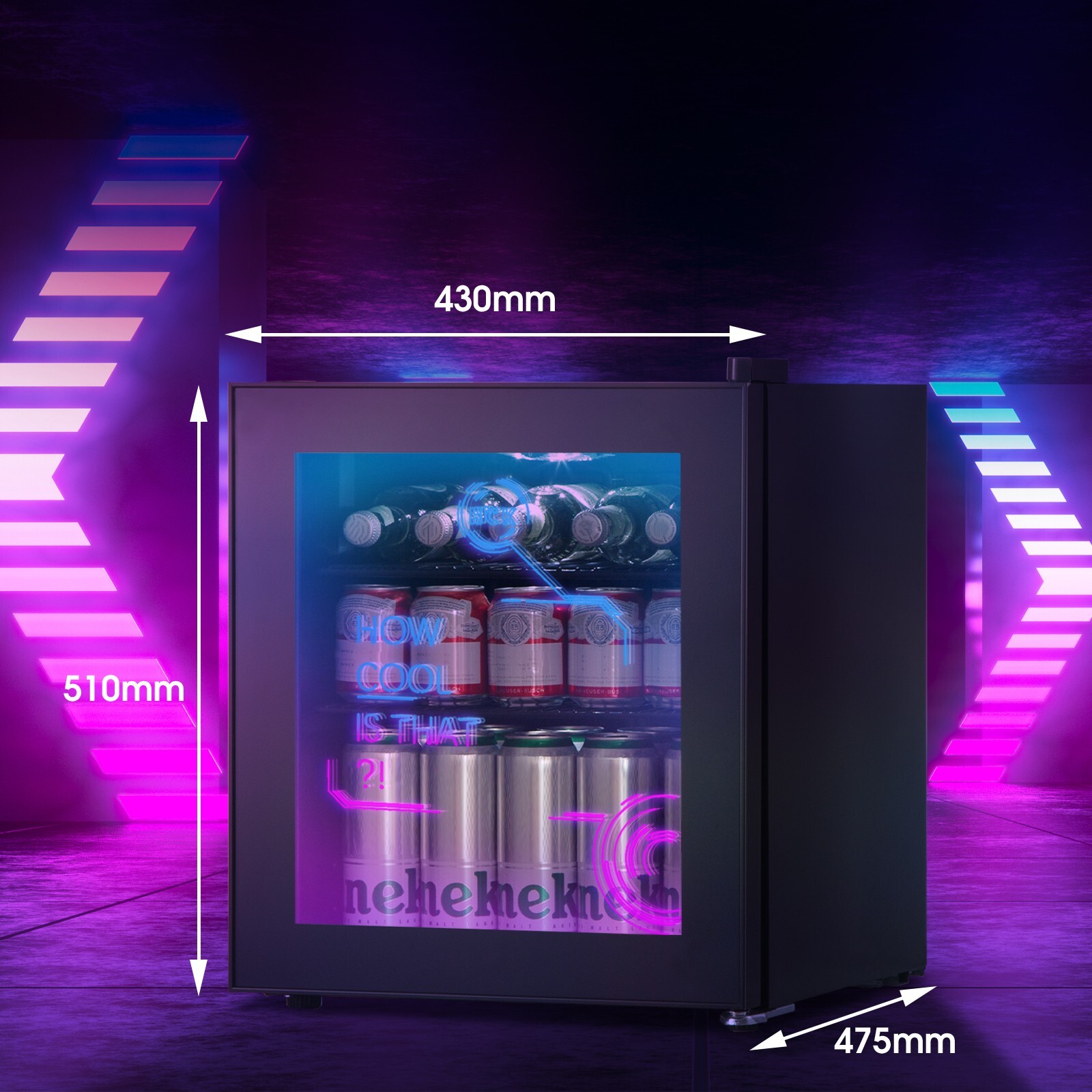 HCK 48L Mini Beverage Fridge,Refrigerator with Cyberpunk Modern