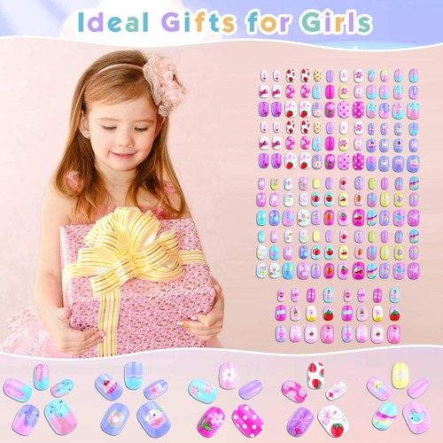 168Pcs Press on Nails for Kids Girls, Kids Fake Nails for Children Pre Glue Sti - Picture 7 of 11