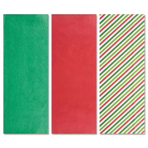 CHRISTMAS HOLIDAY GIFT TISSUE PAPER 36 SHEETS 20"X 20" RED GREEN HOLIDAY STRIPE - Picture 2 of 3