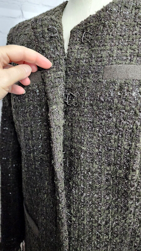 Vertigo Paris Tweed Boucle Jacket Coat Fringe Brown Silver Thread Quiet Luxury M - Picture 12 of 23