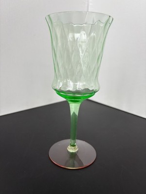 Reverse Watermelon - GREEN WITH PINK FOOT Wine Glass **RARE**