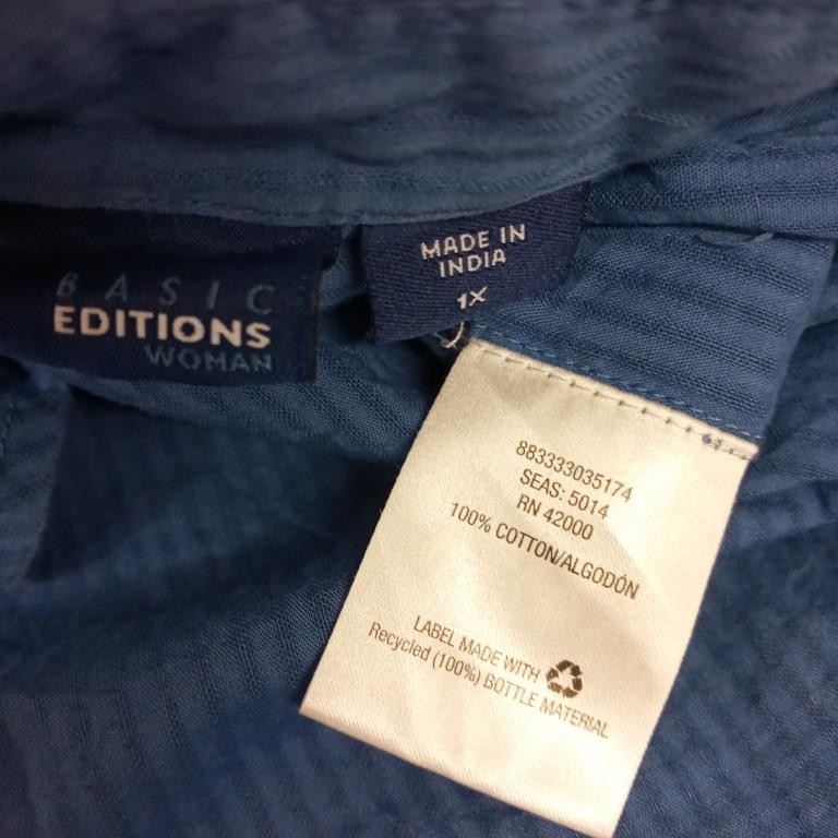 *Basic editions blue striped collared roll up sle… - image 4