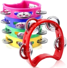 Vmiapxo 5 Pack Colored Tamborines for Kids, Plastic Blue,Green,Pink,Red 