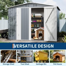8x6 FT Outdoor Storage Shed, Metal Garden Tool Shed with Lockable Double Doors
