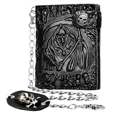 Heavy Metal Grim Reaper Bifold Biker Wallet Chain, Faux Leather