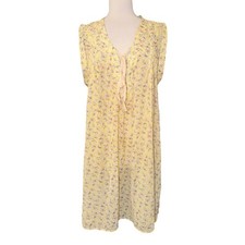 W1 POL Yellow Floral Print Midi Dress V Neck Tie Front Lace Trim Sides L