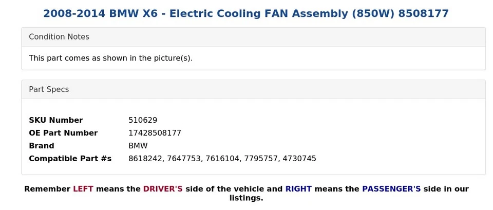 2008-2014 BMW X6 - Conjunto de ventilador de refrigeração elétrica (850W) 8508177 - Imagem 4 de 4