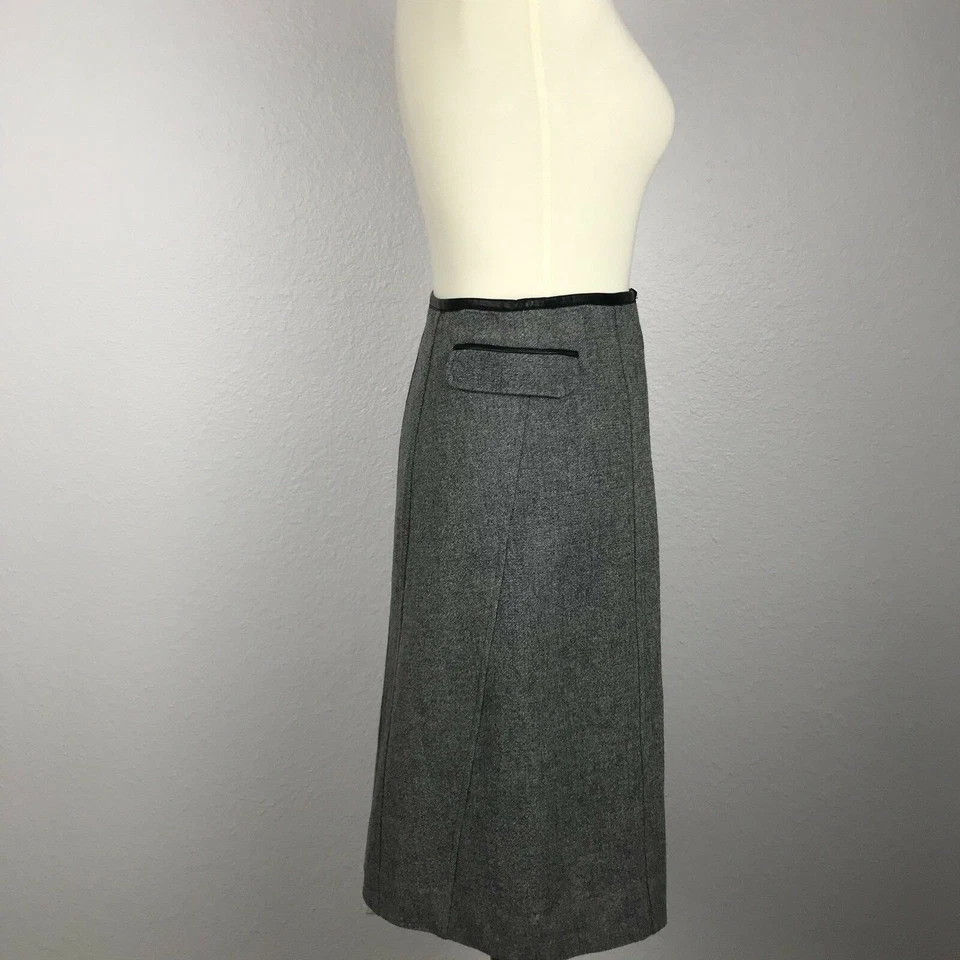 Band of Outsiders Skirt Women 1 Leather Trim A-Line Colorblock Gray Black FLAW - Image 3 of 4