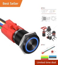 16mm Latching Push Button Switch 12V DC On Off Black Shell with LED Angel Eye Hd