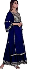 Indian ethnic Bollywood Kurta Party wear Designer cotton Blue kurti Sharara Set
