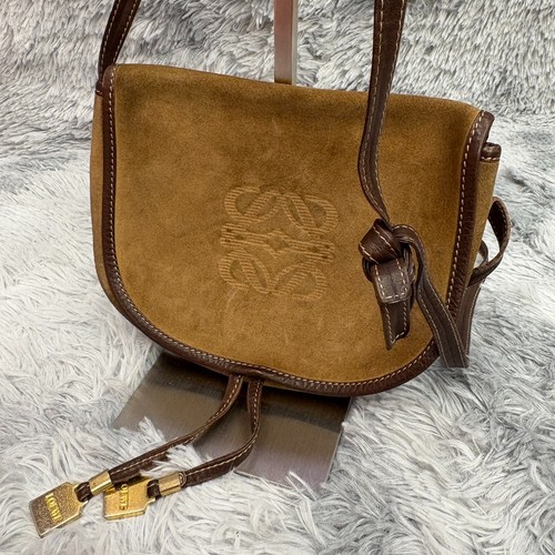 LOEWE Anagram Suede Leather Crossbody Shoulder Bag Brown Vintage Authentic