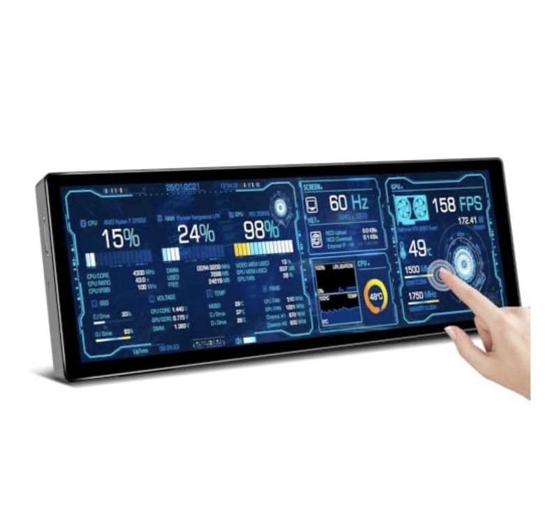 7.8” Small Touchscreen Monitor 1280x400 60Hz for Raspberry Pi Portable Black