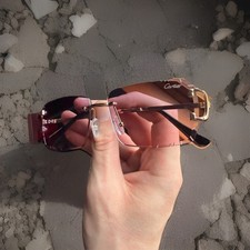 Big C Diamond Cut Pink Frameless Lens & Gold Frame