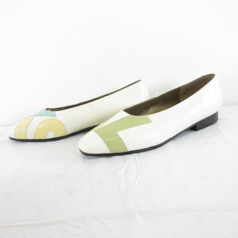 【Sandali】YVES SAINT LAURENT decolte scarpe piatte punta quadrata logo bianco sporco bianco