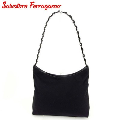 Salvatore Ferragamo Preowned Vara Canvas One-Shoulder Bag Black Vintage T8989