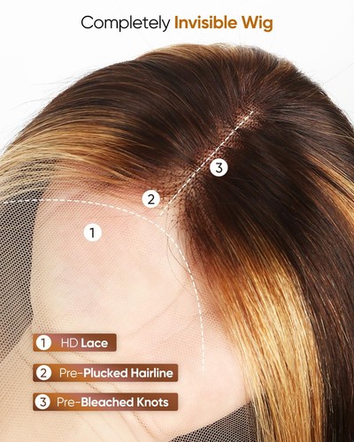 Highlight Ombre Lace Front Wig Human Hair 180% Density,13x4 Straight 4/27 Hon... - Picture 8 of 9